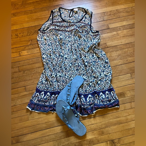 4/$15 Bica Boho Beach Cover-up Blue floral Rayon Women's L - Picture 8 of 12